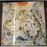 A nine tile painted panel illustrated map of Australia by Martin Boyd, 46cm square