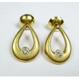 A pair of 9 carat gold and diamond drop earrings, 7.4g