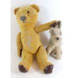 A 1930's mohair teddy and a soft toy dog