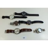 A selection of six modern wrist watches