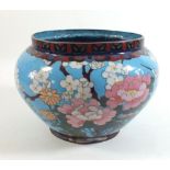 A Japanese cloisonne enamel jardiniere decorated blossom - 14cm tall