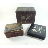 A Meiji period Japanese workbox and two other similar - the largest 26.5cm w x 20cm d x 19cm tall