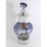 A Delft vase and cover a/f - 33cm tall.