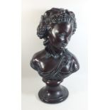 A bronze finish plaster bust of Art Nouveau woman - 41cm tall