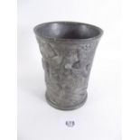 A Danish pewter tumbler embossed battle scene No 2337