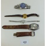A Seiko 5 blue dial gents wrist watch, a Seiko ladies watch and two other watches