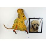 Two vintage cut out wooden wall plaques of a mouse 38cm, and a dog