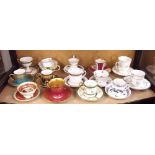A collection of thirteen decorative continental cups and saucers including Limoges, Hollohazen etc