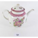 A Lowestoft porcelain teapot painted flowers - a/f