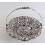 A French silver plated grape basket decorated vine leaves - 17 cm diameter