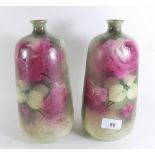 A pair of Wilkinson 'Rozanne' vases painted roses and signed Machin