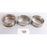 Three various silver napkin rings - 46g