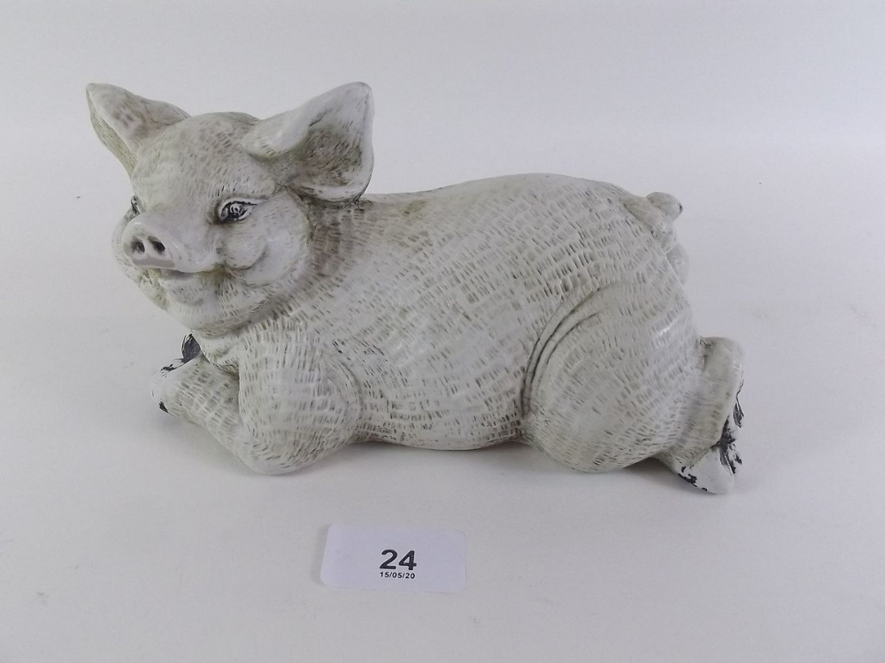 A vintage bisque porcelain pig - 20cm long - possibly a butchers shop window model