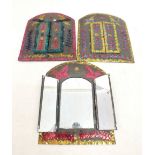 Three Mexican painted metal mirrors - 37.5cm tall