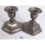 A pair of silver hexagonal base candlesticks - Chester 1911 - 9cm tall