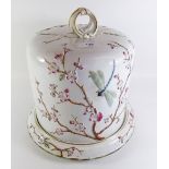 A Victorian Staffordshire stilton dish and stand decorated birds and flowers, 'Groves Park' pattern
