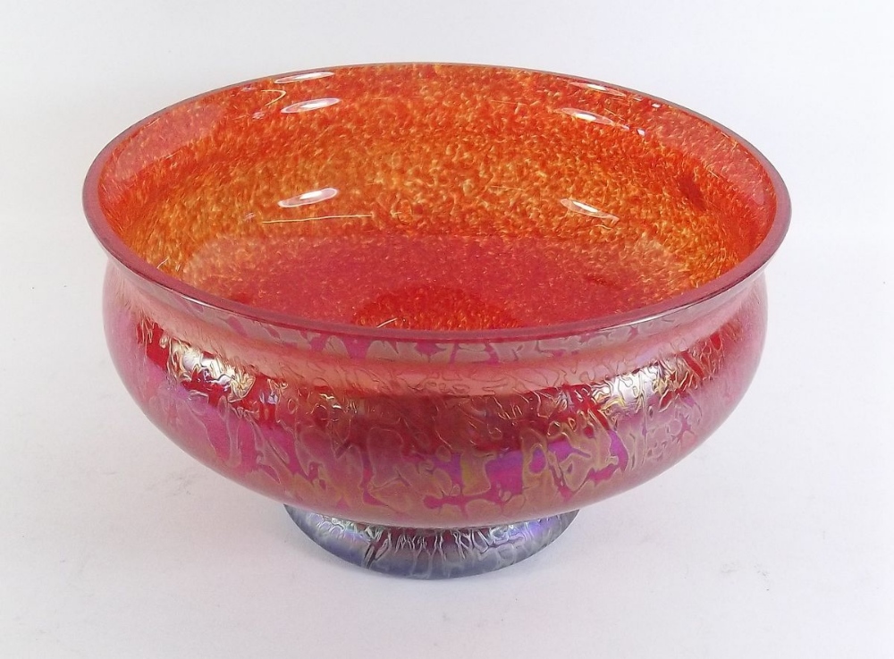 A Royal Brierley red Loetz style glass bowl - 20cm diameter