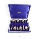 A set of six silver coffee spoons, Sheffield 1945, cased