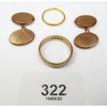 A 9 carat gold wedding ring - 4.7g, a 22 carat gold wedding ring, 1.7g and a pair of 9 carat gold