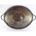 A large two handled oval silver plated tray with engraved ferns - 70cm long