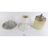 A Royal Worcester lily form posy vase, a Locke and Co preserve pot and a Worcester coffee cup and