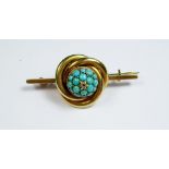 A Victorian gold brooch, the domed turquoise centre set diamond