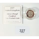 A Royal Mint Issue silver proof Piedfort coin - UK £1 1997 English design - in case with