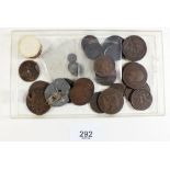 A quantity of copper/bronze coinage plus highlights: Victorian farthing 1860, Jersey 1/24 1877 -