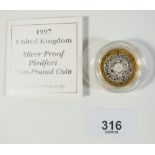 A Royal Mint Issue silver proof Piedfort coin - UK £2 1997 Bime-Tallic Curremcy issue - in case with