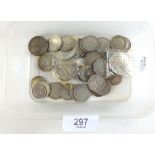 A quantity of silver content coinage pre 1947 including threepence, sixpences, shillings, two