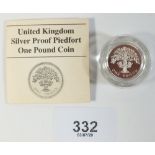 A Royal Mint Issue silver proof Piedfort coin - UK £1 1987 English design - in case with