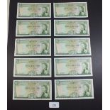 A wad of ten The States of Jersey £1 banknotes in sequence: J999414 through to J999423. First issued