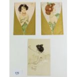 Postcards Glamour. Raphael Kirchner (3) comprising 'La Favorite - VI' of two heavily gilded cards (