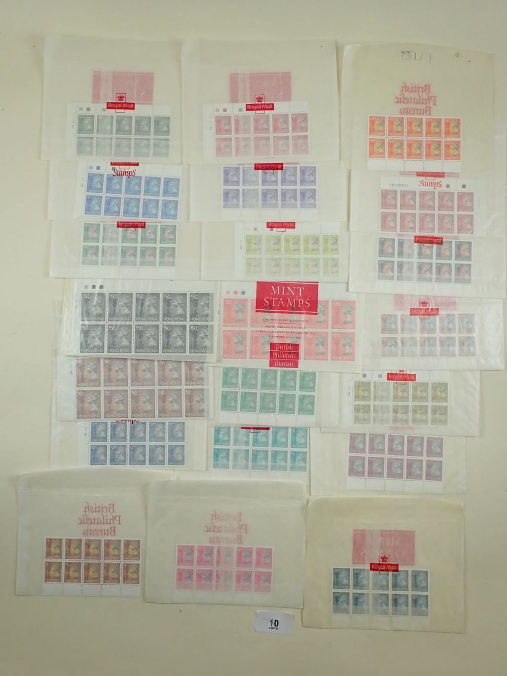 A4 sleeve of QEII Hong Kong unmounted mint defin stamps in blocks of 10, SG Type 155, including