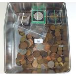 A quantity of pre-decimal coinage including copper/bronze, brass threepences and cupro nickel,