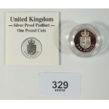 A Royal Mint Issue silver proof Piedfort coin - UK £1 1988 Royal Shield - in case with