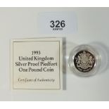 A Royal Mint Issue silver proof Piedfort coin - UK £2 1993 Royal Arms design - in case with