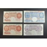 Four Bank of England notes: three ten shillings Chief Cashier K O Peppiatt (red) prefix 19U, (mauve)