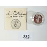A Royal Mint Issue silver proof Piedfort coin - UK £1 1985 Welsh design - in case with