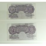 A bank note album containing 78 notes with examples from Bank of England: 10 shillings, cashiers: