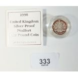 A Royal Mint Issue silver proof Piedfort coin - UK £1 1998 Royal Arms design - in case with