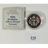 A Royal Mint Issue silver proof coin - UK £5 1990 Queen Mothers 90th Birthday - in case with