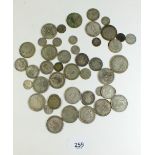 A quantity of silver content coinage including threepences, sixpences, shillings, florins,