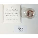 A Royal Mint Issue silver proof Piedfort coin - UK £1 2005 Menai Straits - in case with certificate.