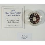 A Royal Mint Issue silver proof Piedfort coin - UK £2 1994 Tercentenary of Bank of England - in case