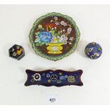 Four small items of cloisonne enamel