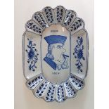 A 19th century Delft Illusion Plate with old man smoking and sailor smoking 20 x 13.5cm