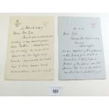 Two handwritten letters from General Roberts to Colonel J C Tyler and his wife - 1907 and 1910