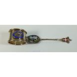 A Swiss silver & enamel souvenir spoon and napkin ring for Bradford Motor Trials