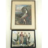 A 19th century coloured print of Italian sailor and three women 16 x 23cm and another Italian